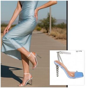 AZAELA WANG WEBSTER SCULPTURAL STILETTO ANKLE STRAP MODERN SANDAL IN BLUE SIZE 9